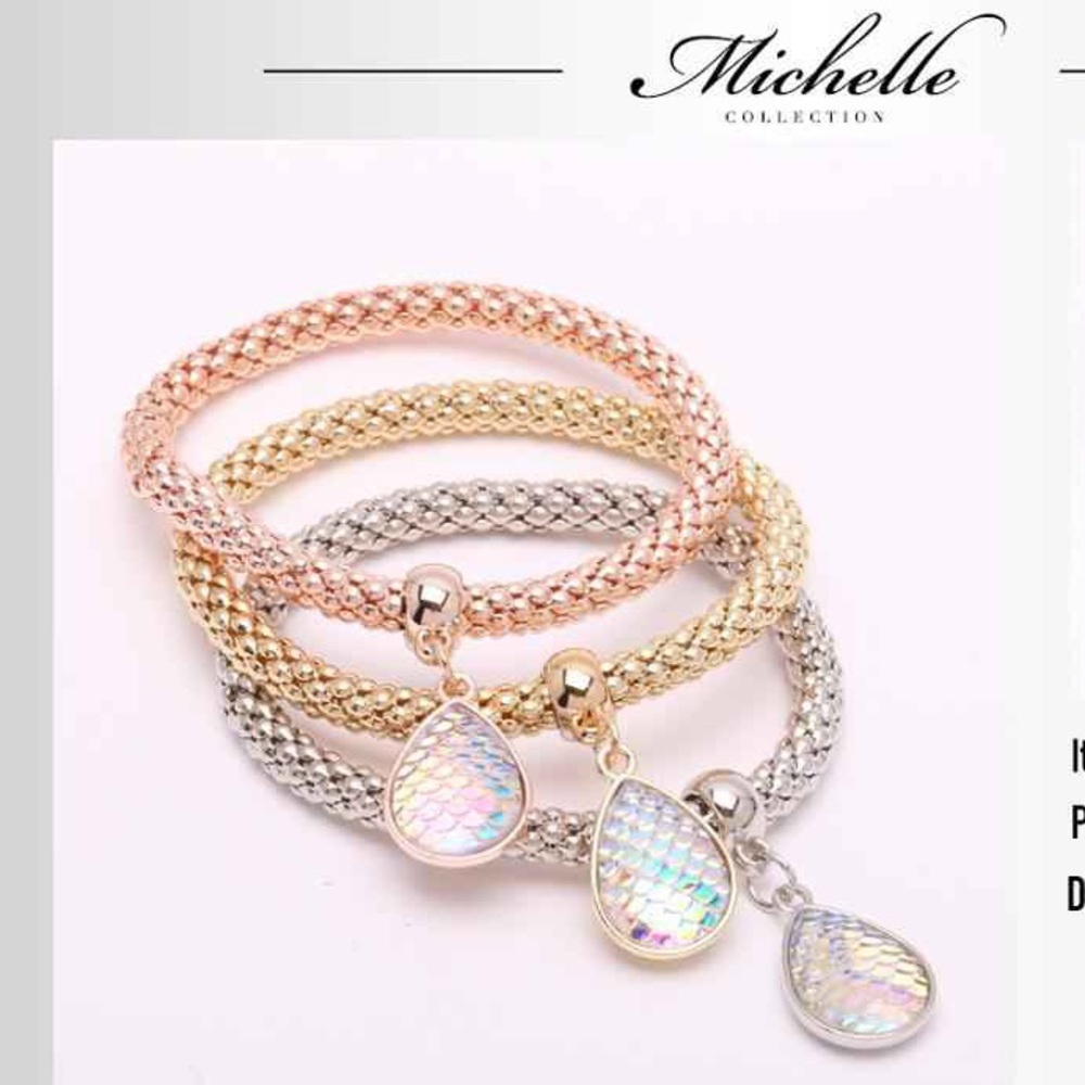 Rose gold, gold, silver 3pc stretch bracelet